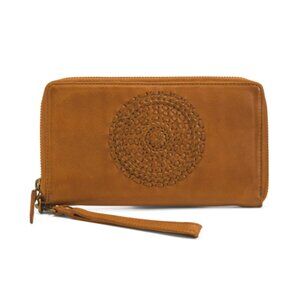 Vilenca Holland Tan Brown  Leather Zip Around Wristlet Wallet NEW